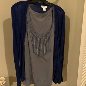 Blue loft cardigan and tank set